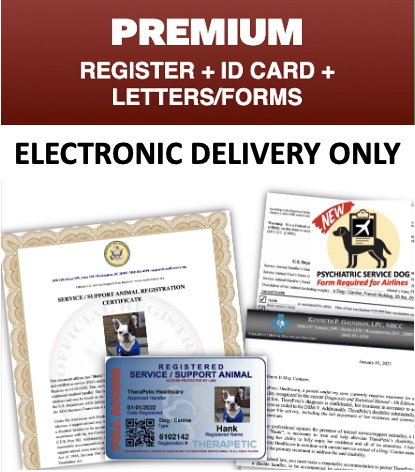 PREMIUM PACKAGE: Lifetime Registration & Service/Support Animal Letters and  Airline Forms for 1 Year (Electronic Access Only) – Psychiatric Service Dog  (PSD) & Emotional Support Animal (ESA) Registration and Documentation by  TheraPetic